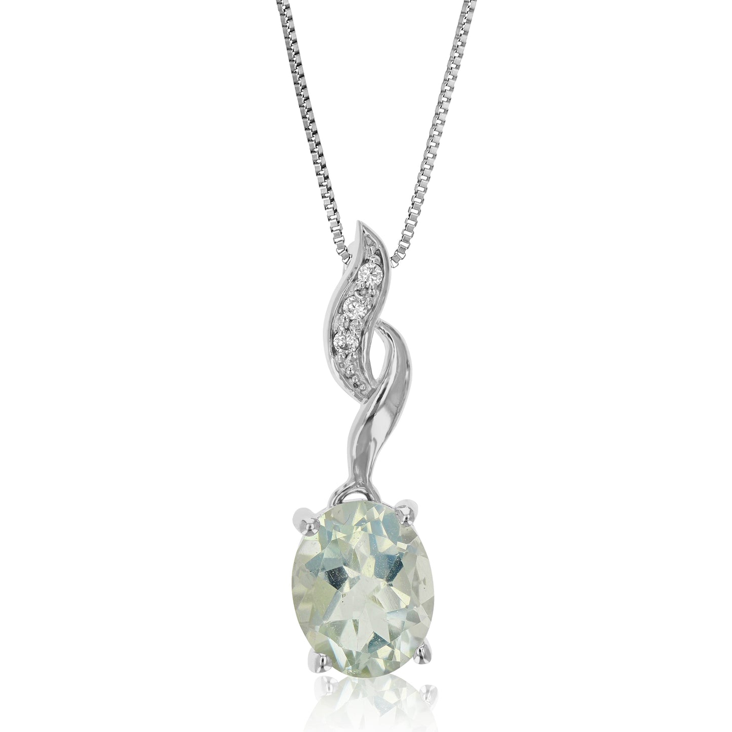 1.60 cttw Green Amethyst Pendant Necklace .925 Sterling Silver 10x8 MM Oval