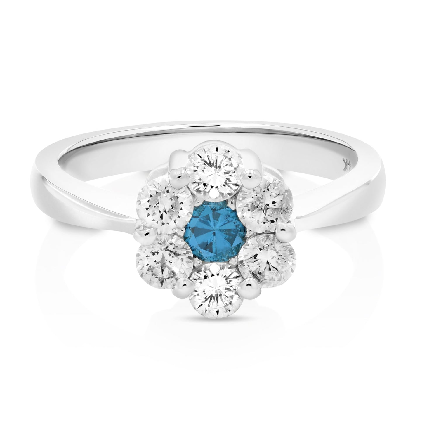 1 cttw Blue and White Diamond Engagement Ring 14K White Gold