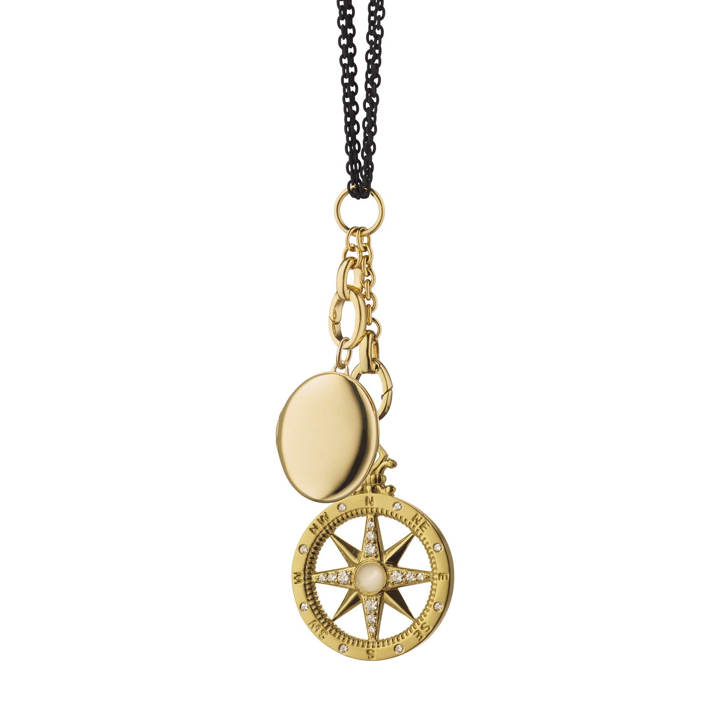 "Adventure" Global Compass and Oval Locket Charm Necklace