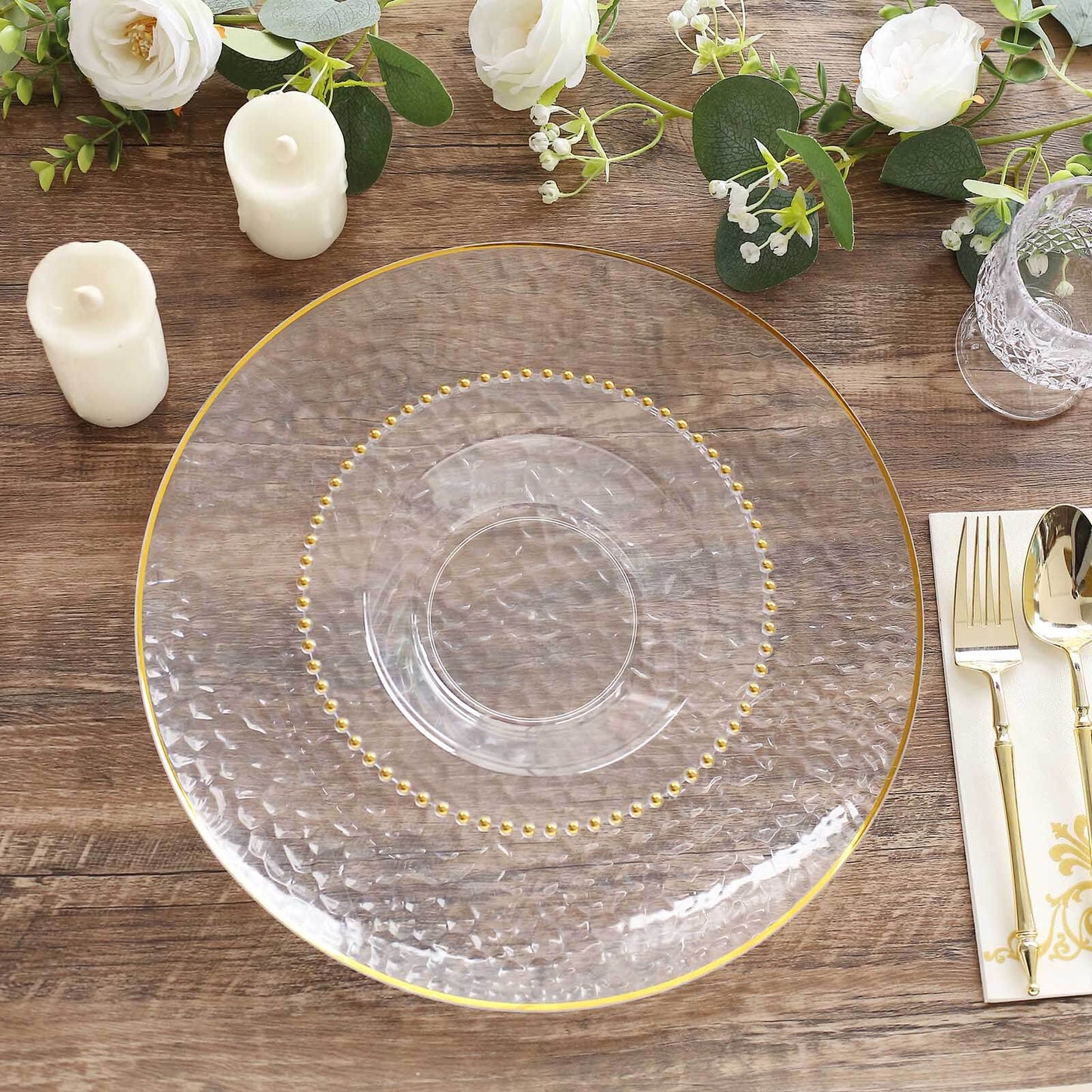 10 Pack Clear Plastic Soup Bowls with Gold Beaded Rim, Round Disposable Dessert Salad Bowls - 12oz